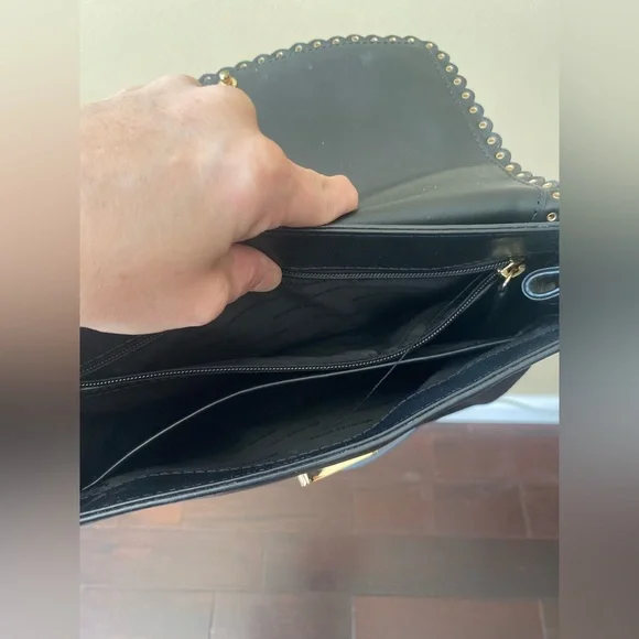 Michael Kors Black & Gold Ava Leather Satchel Handbag Purse Detachable Strap - Picture 7 of 7